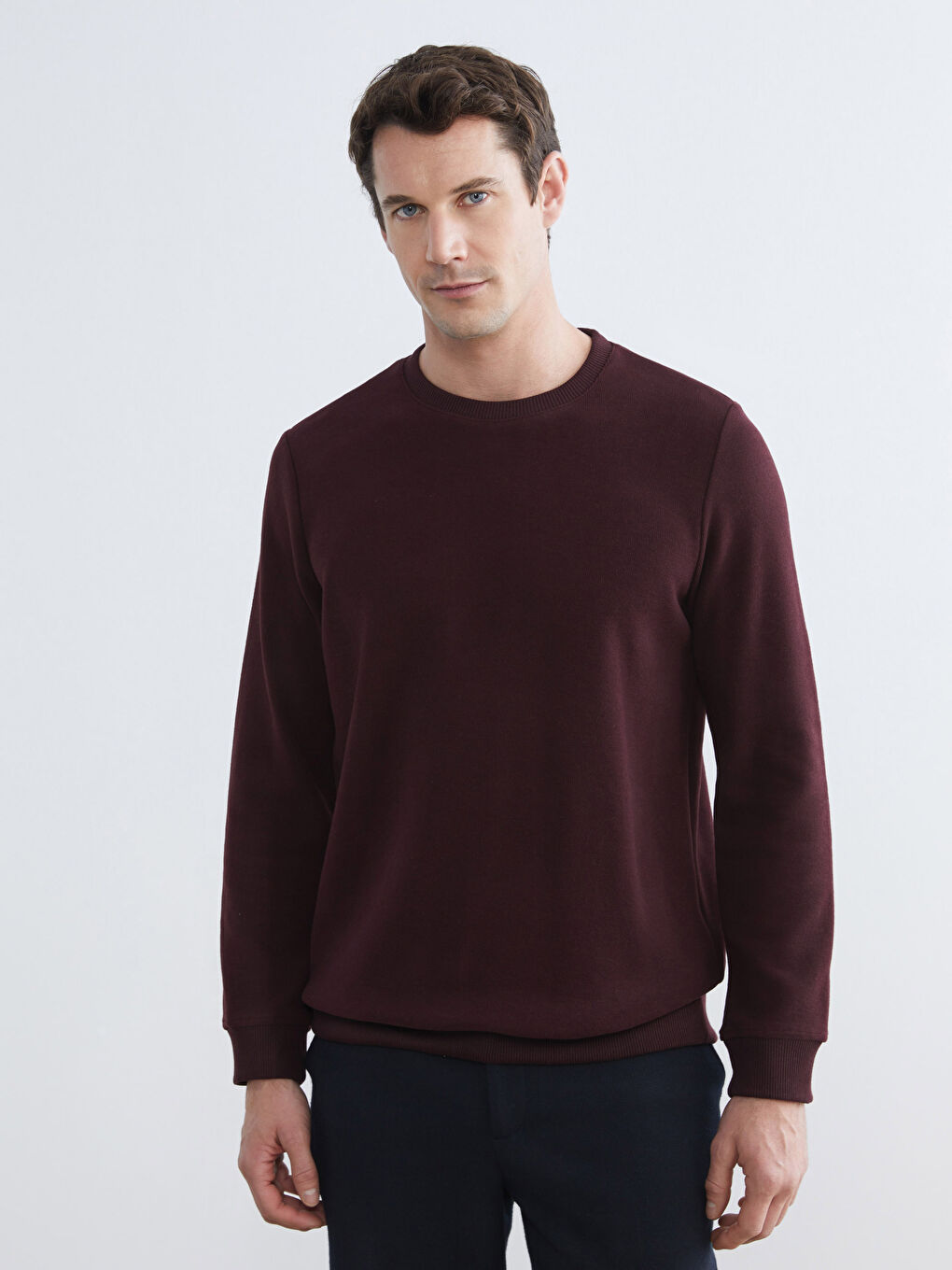 Bordo Bisiklet Yaka Erkek Sweatshirt