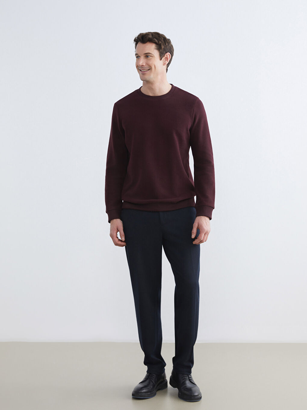 Bordo Bisiklet Yaka Erkek Sweatshirt-1