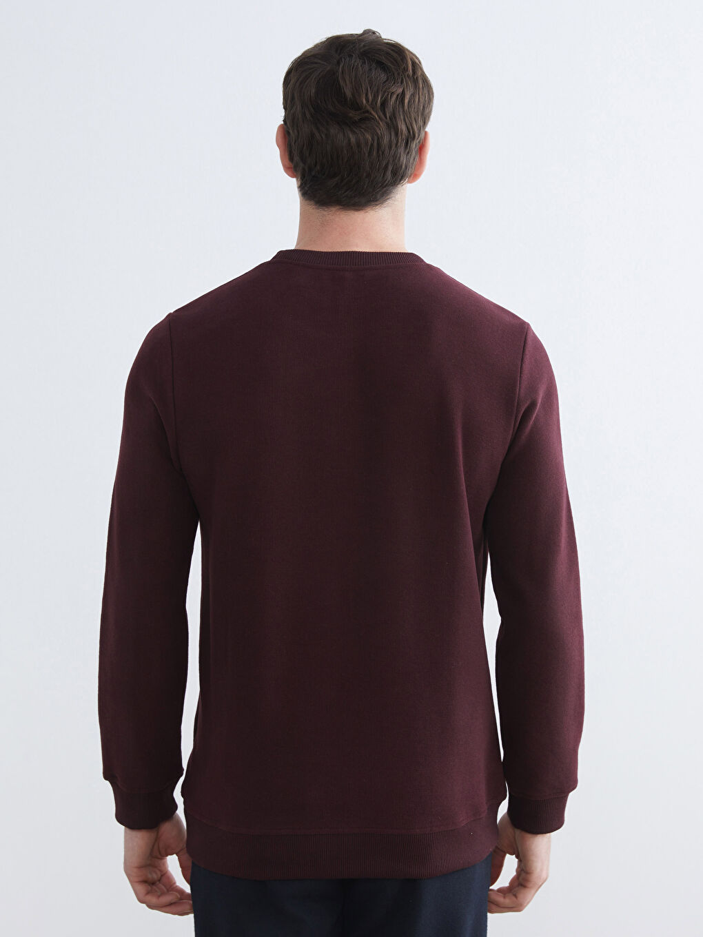 Bordo Bisiklet Yaka Erkek Sweatshirt-3