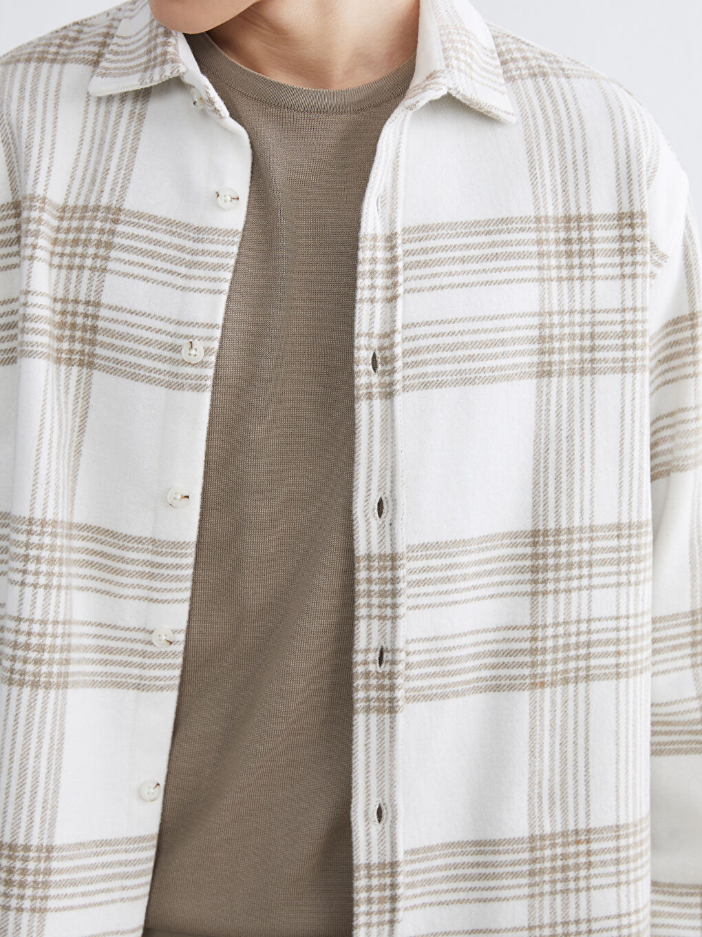 Bej Regular Fit Uzun Kollu Ekose Erkek Gömlek Ceket-2