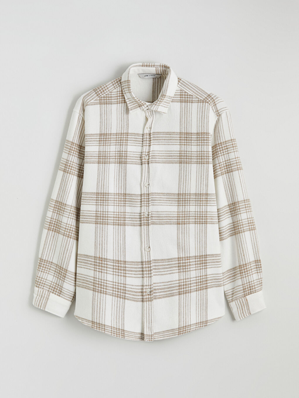 Bej Regular Fit Uzun Kollu Ekose Erkek Gömlek Ceket-4