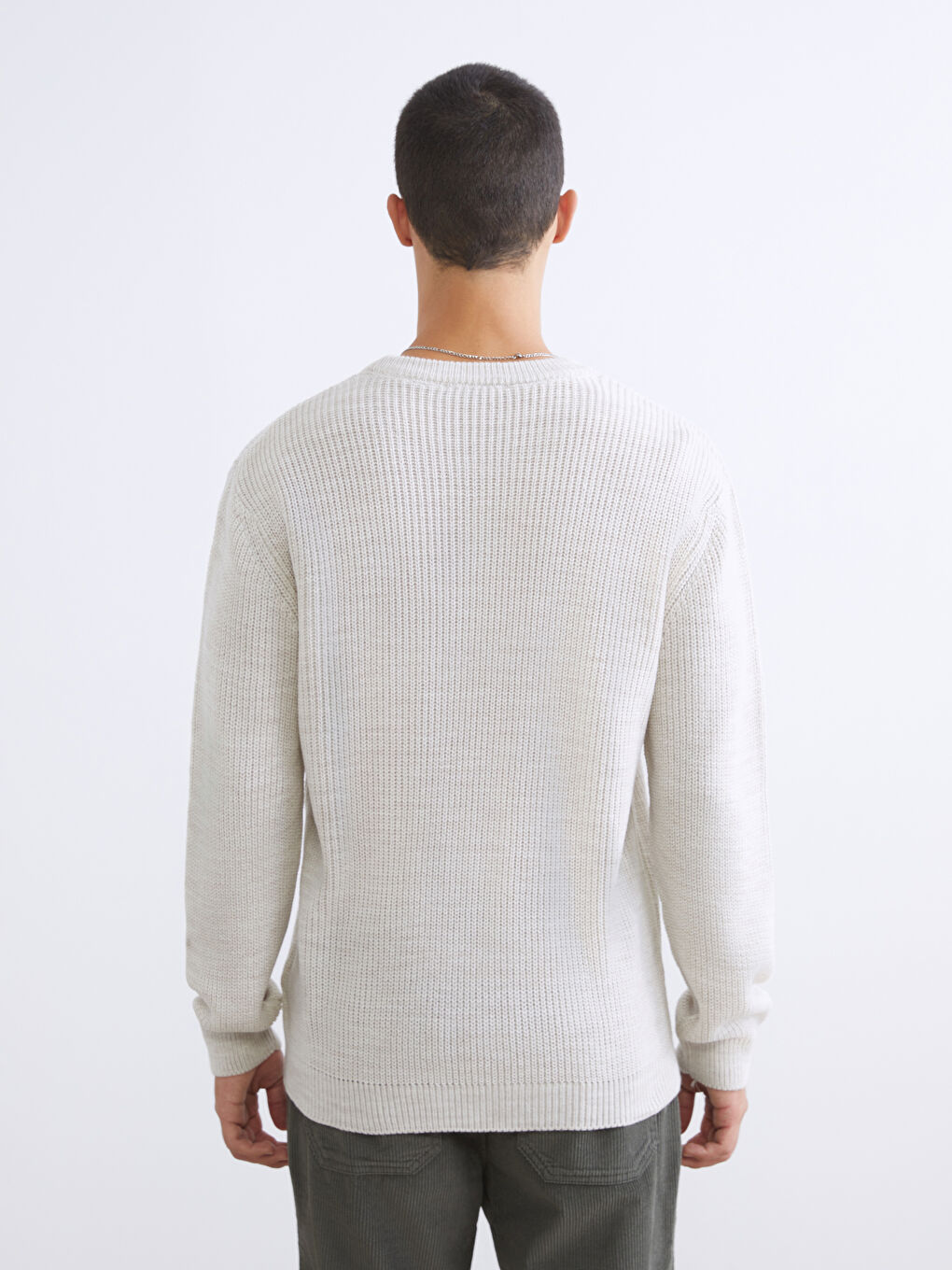 Bej Bisiklet Yaka Erkek Triko Kazak-3