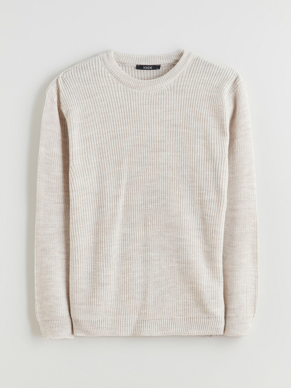 Bej Bisiklet Yaka Erkek Triko Kazak-4