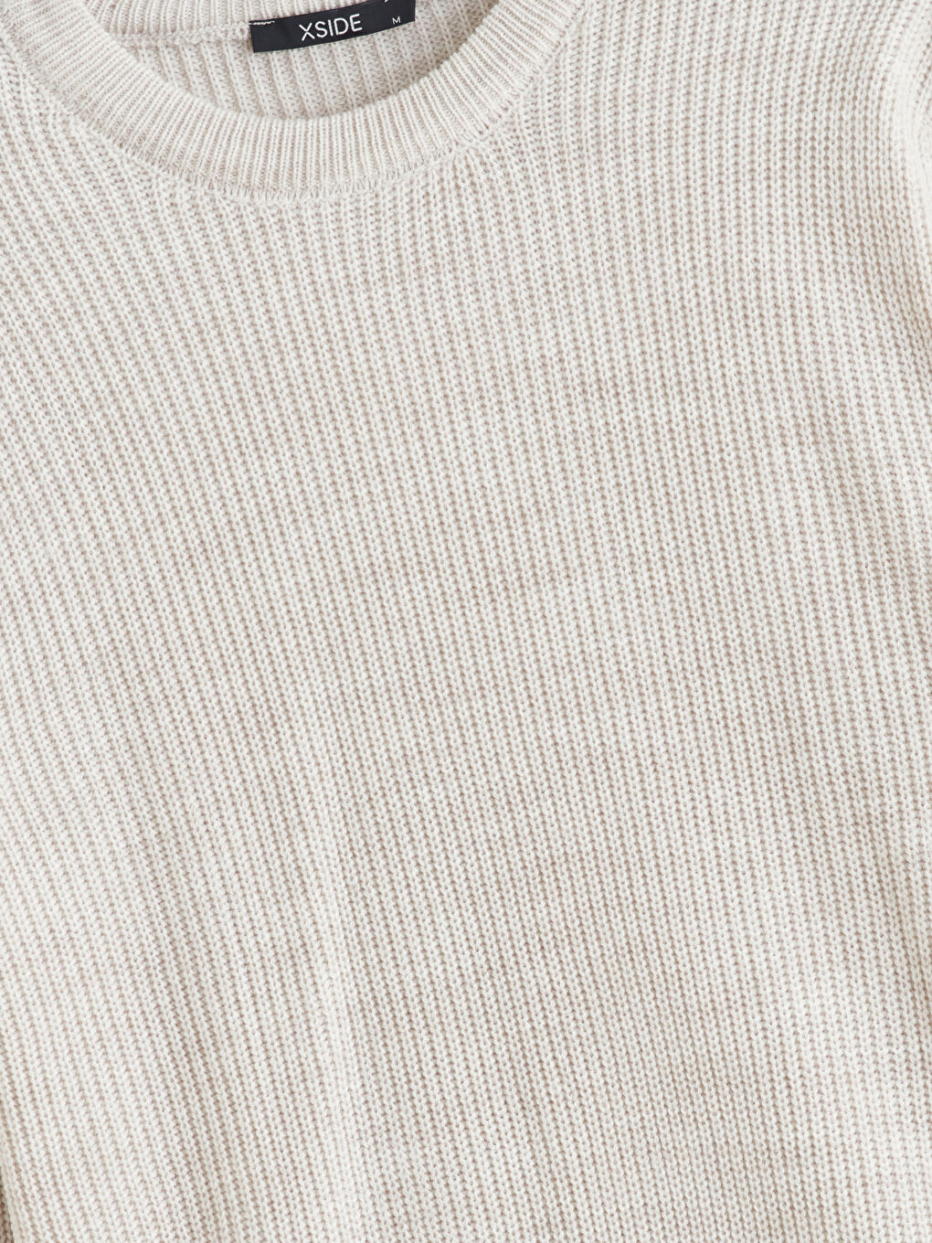 Bej Bisiklet Yaka Erkek Triko Kazak-5