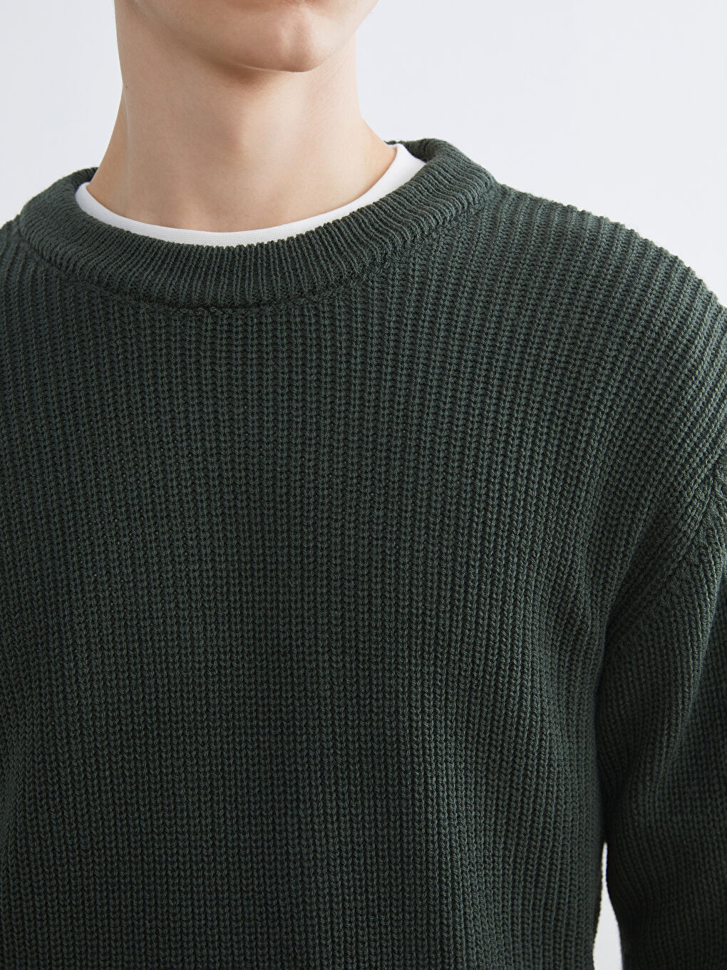 Yeşil Bisiklet Yaka Erkek Triko Kazak-2