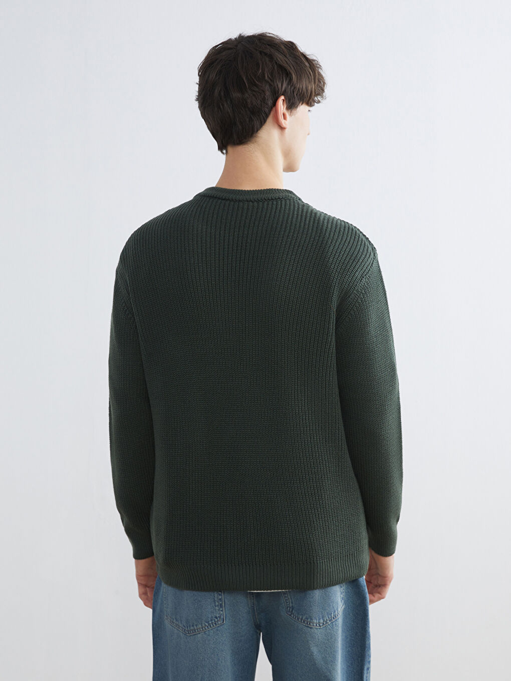 Yeşil Bisiklet Yaka Erkek Triko Kazak-3