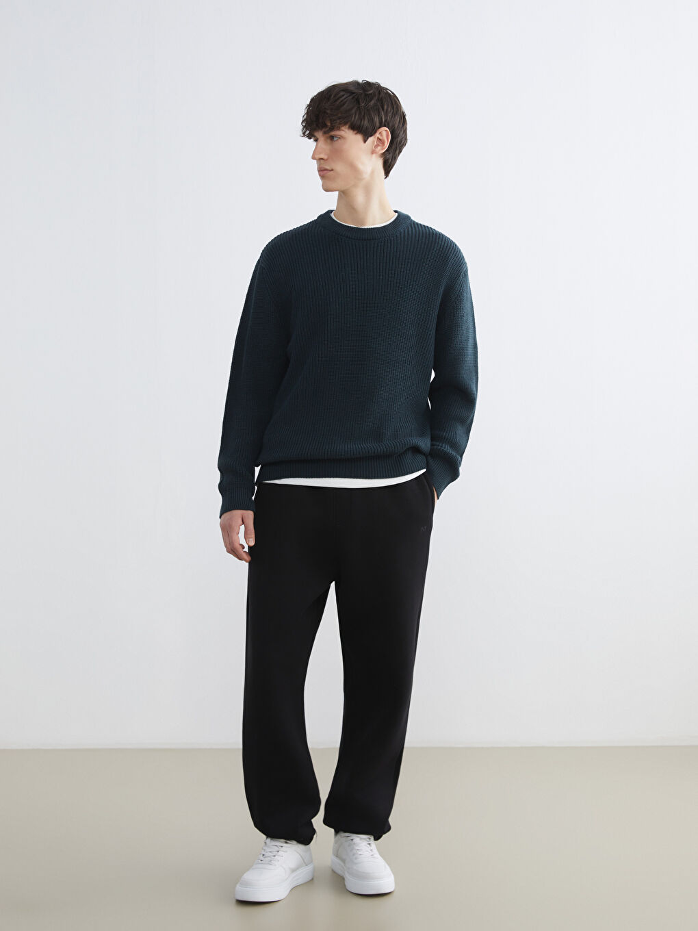 Petrol Bisiklet Yaka Erkek Triko Kazak-1