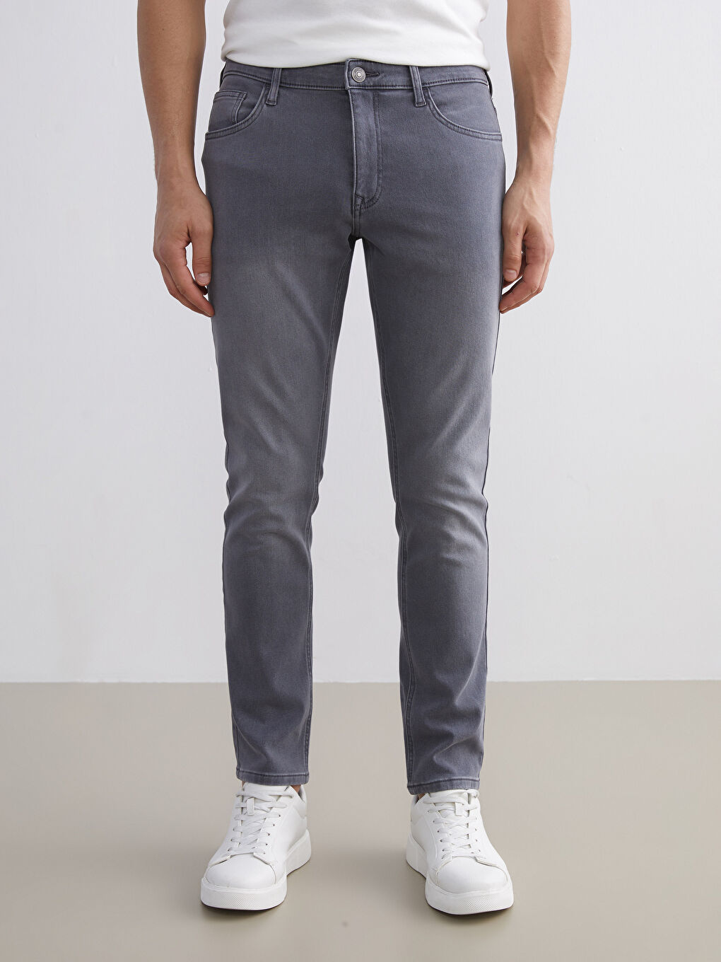 Gri 750 Slim Fit İçi Polarlı Kışlık Erkek Jean Pantolon-1