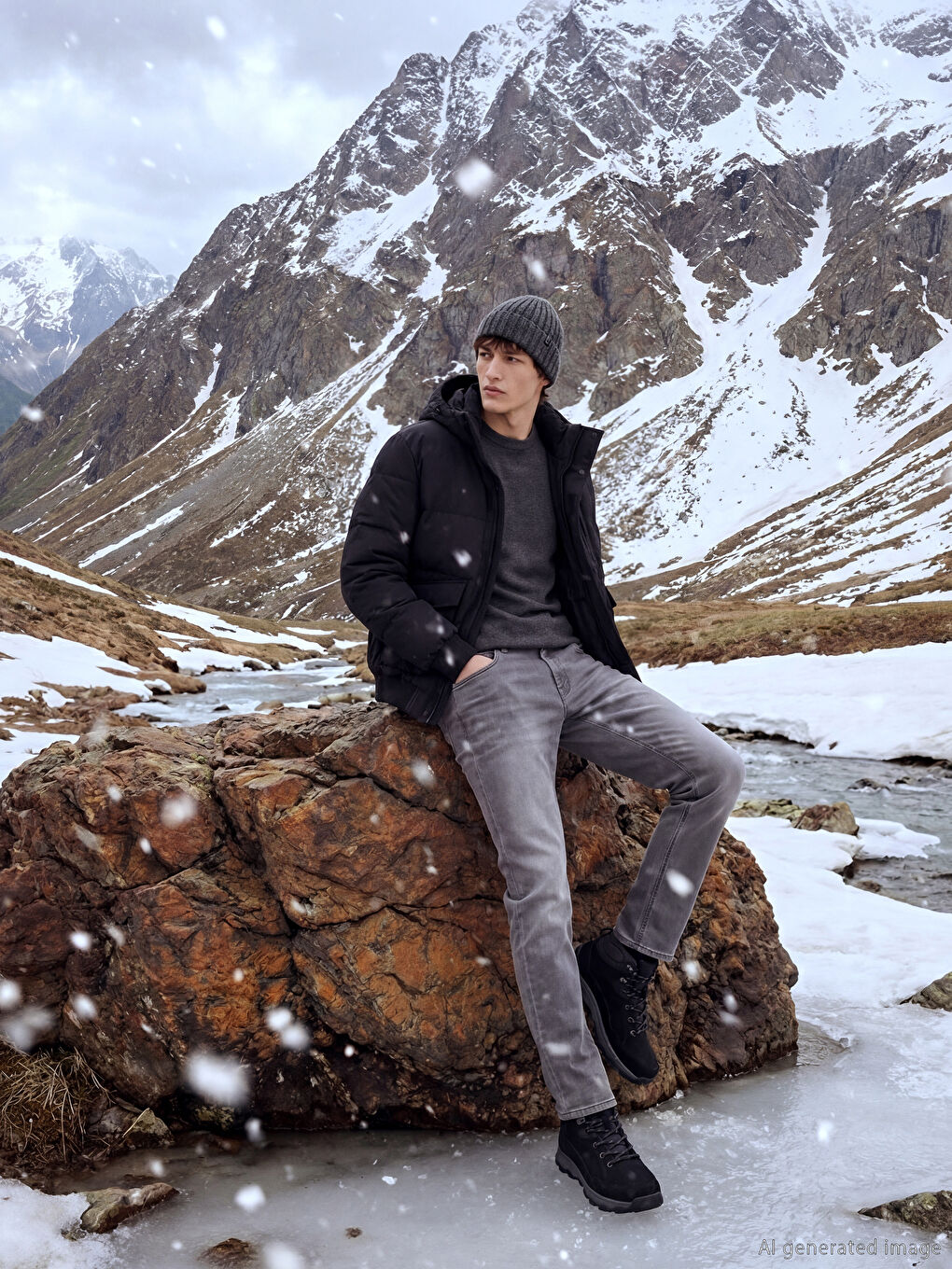 Gri 750 Slim Fit İçi Polarlı Kışlık Erkek Jean Pantolon