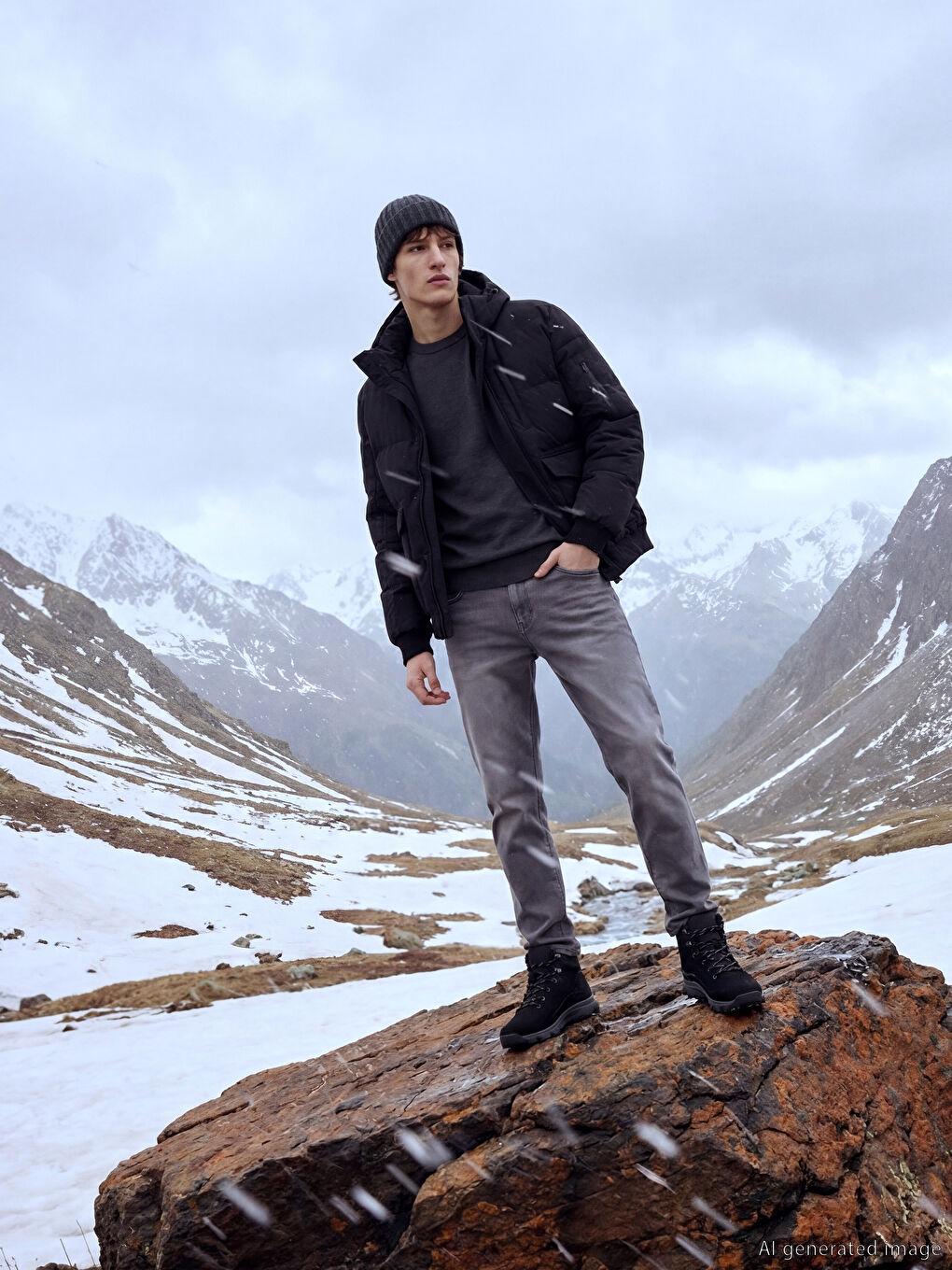 Gri 750 Slim Fit İçi Polarlı Kışlık Erkek Jean Pantolon-1