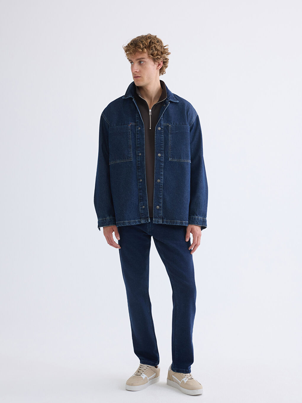 İndigo Rahat Kalıp Erkek Jean Ceket-1