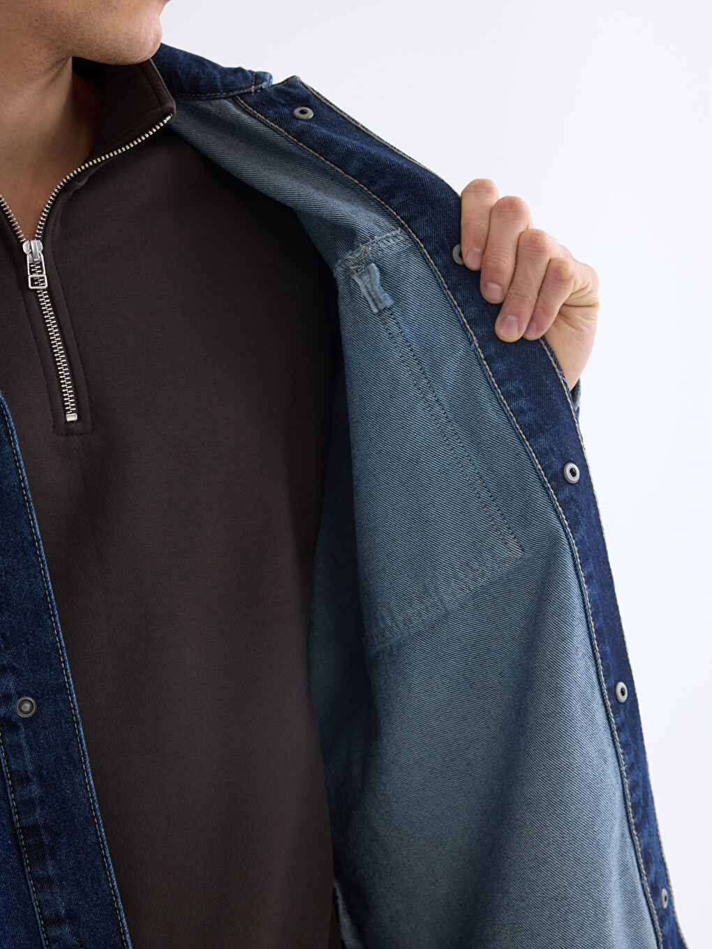 İndigo Rahat Kalıp Erkek Jean Ceket-3