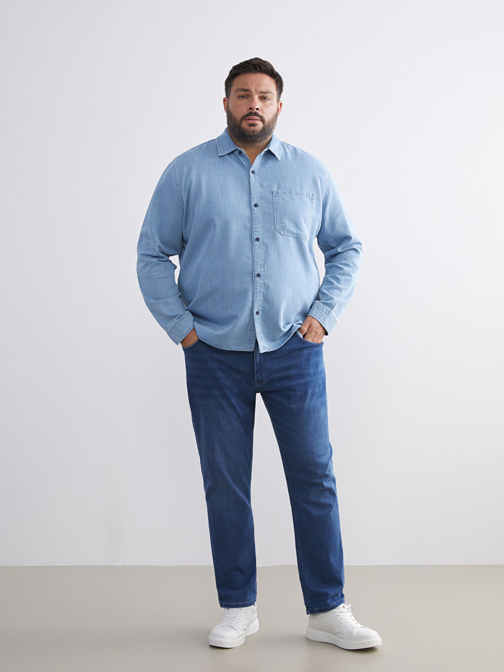 İndigo Regular Fit Uzun Kollu Erkek Jean Gömlek-5