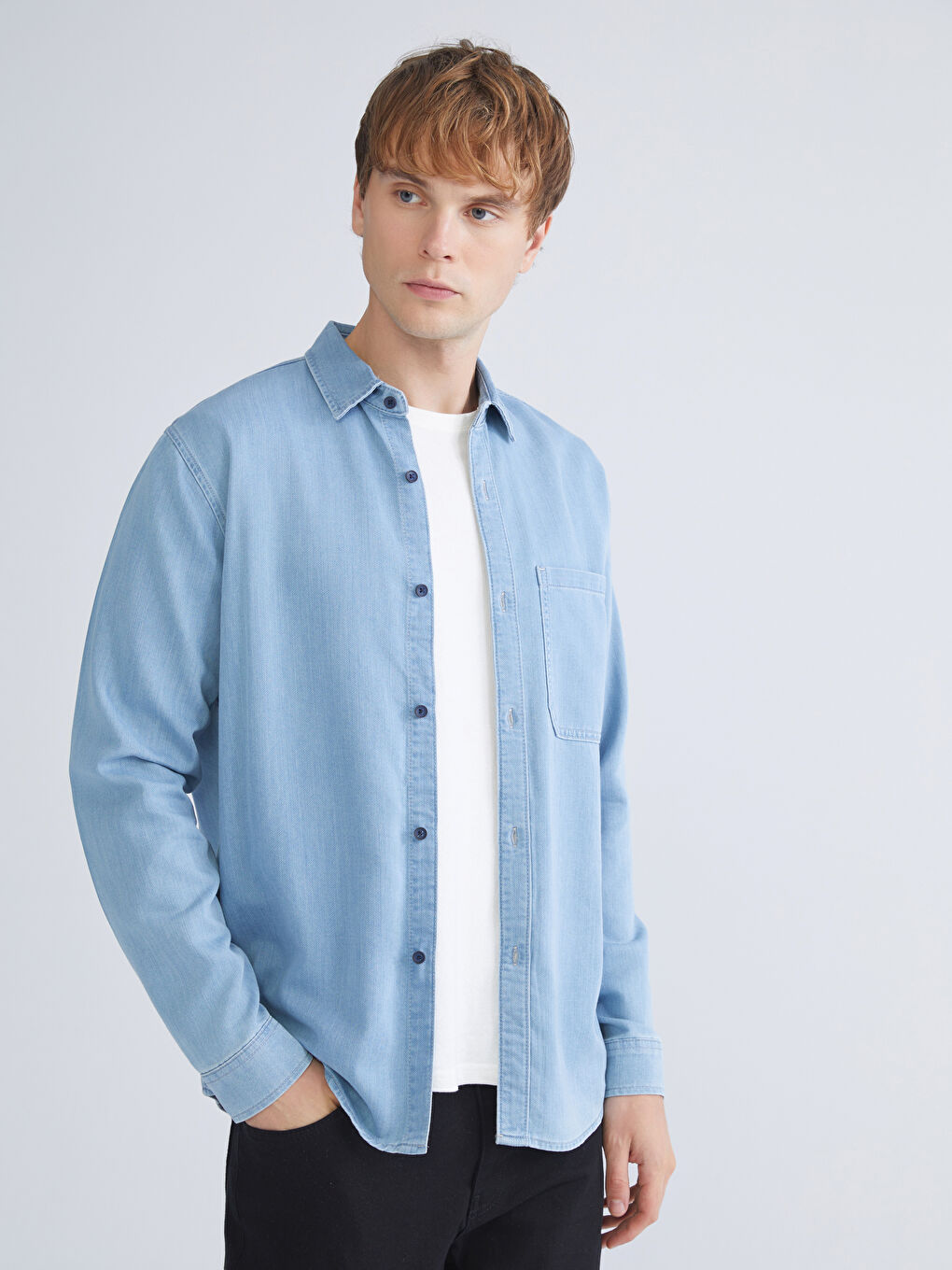 İndigo Regular Fit Uzun Kollu Erkek Jean Gömlek