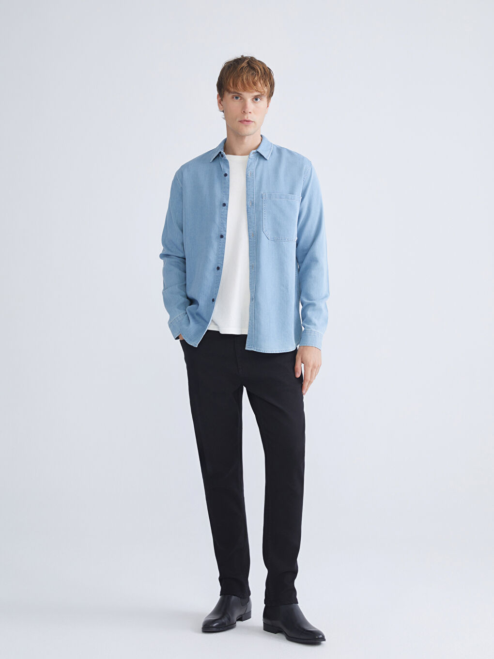 İndigo Regular Fit Uzun Kollu Erkek Jean Gömlek-2