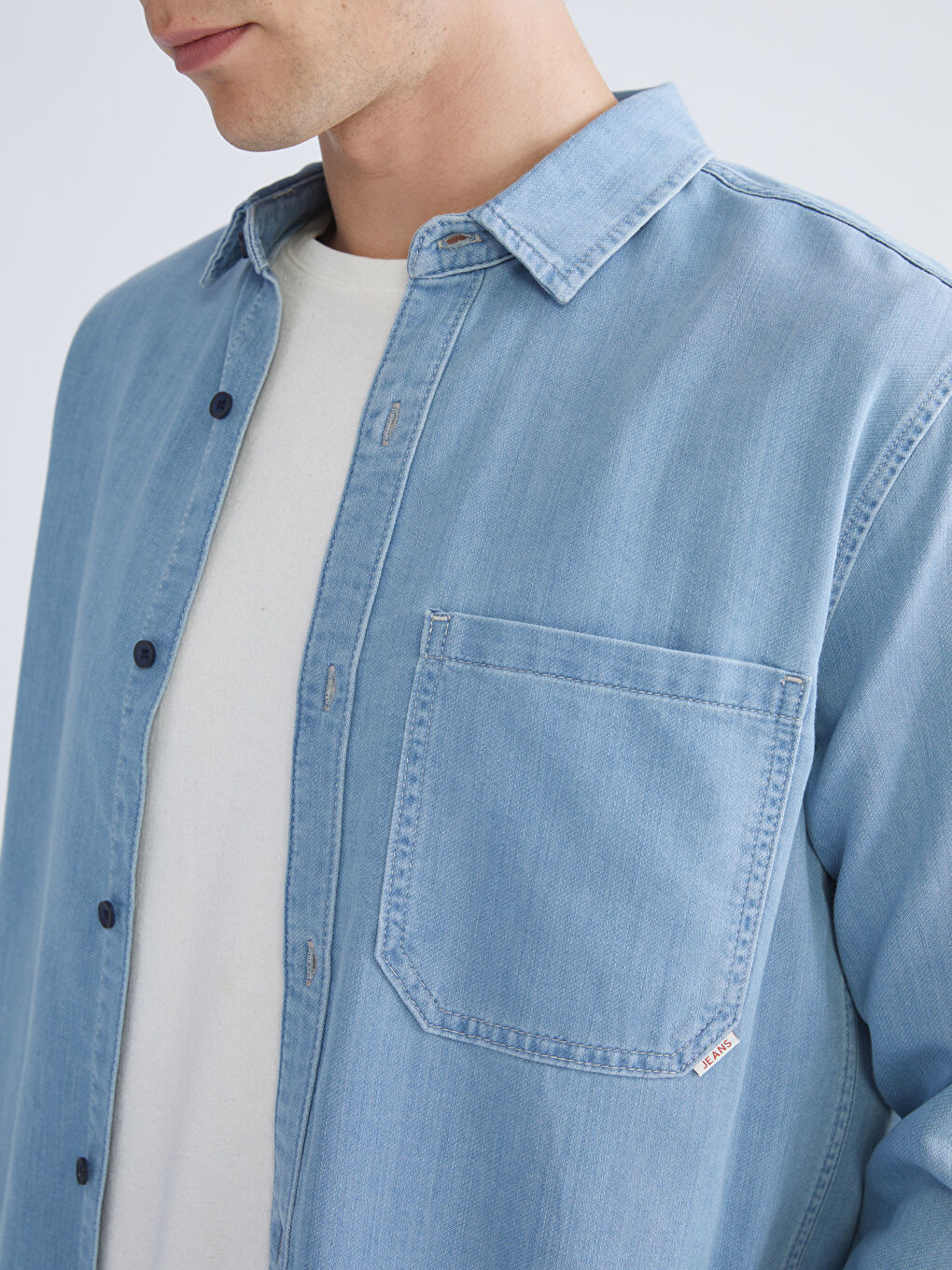 İndigo Regular Fit Uzun Kollu Erkek Jean Gömlek-3
