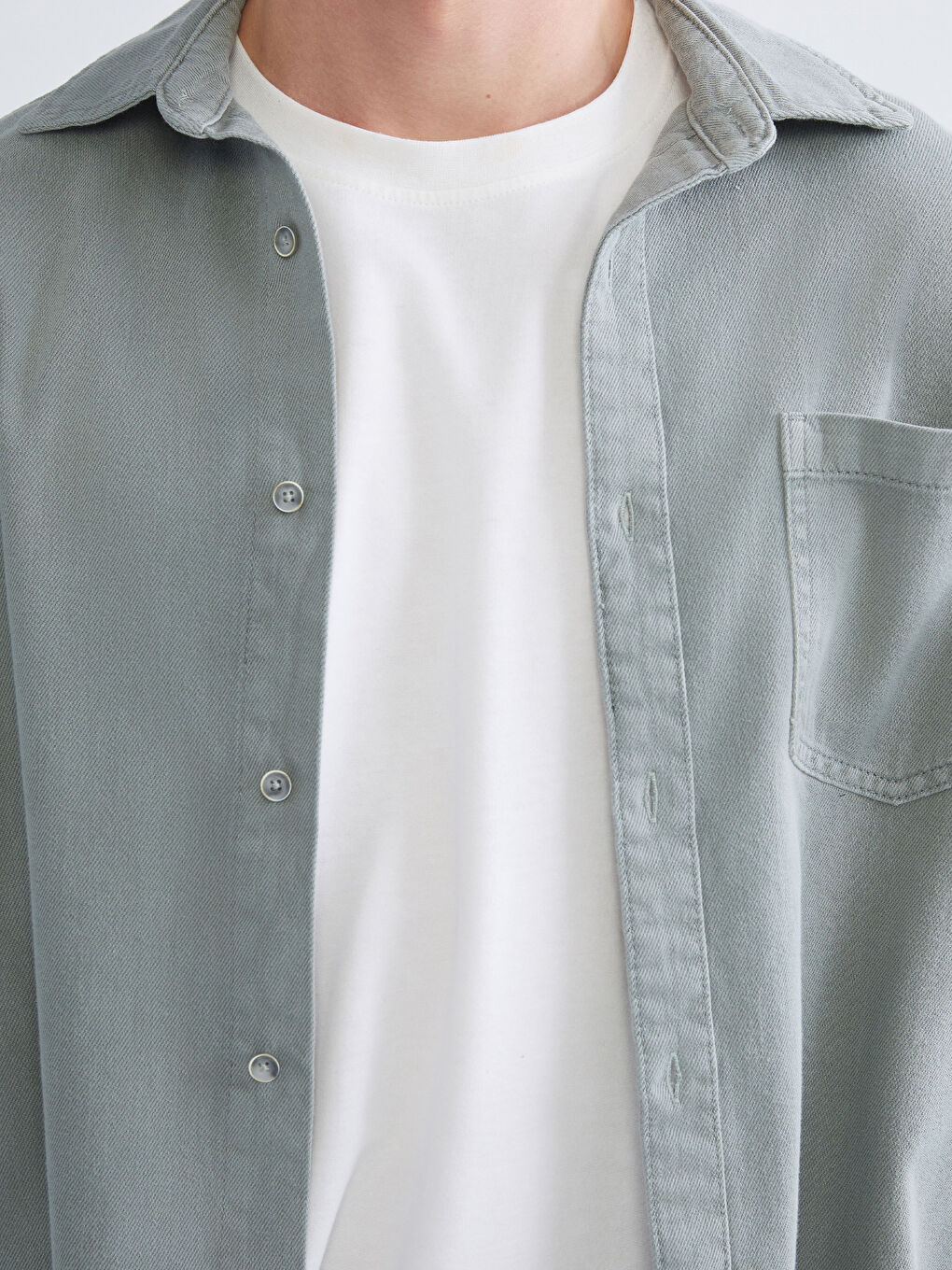 Yeşil Regular Fit Uzun Kollu Erkek Jean Gömlek-2