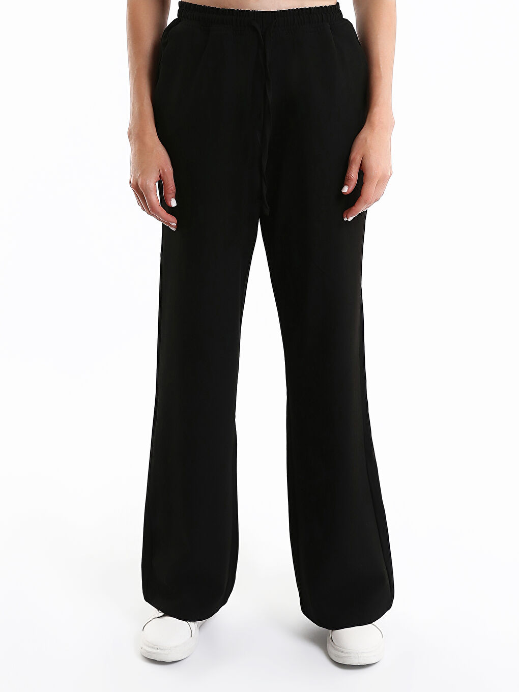 Pantalon à Taille Élastiquée à Jambe Large pour Femmes-1