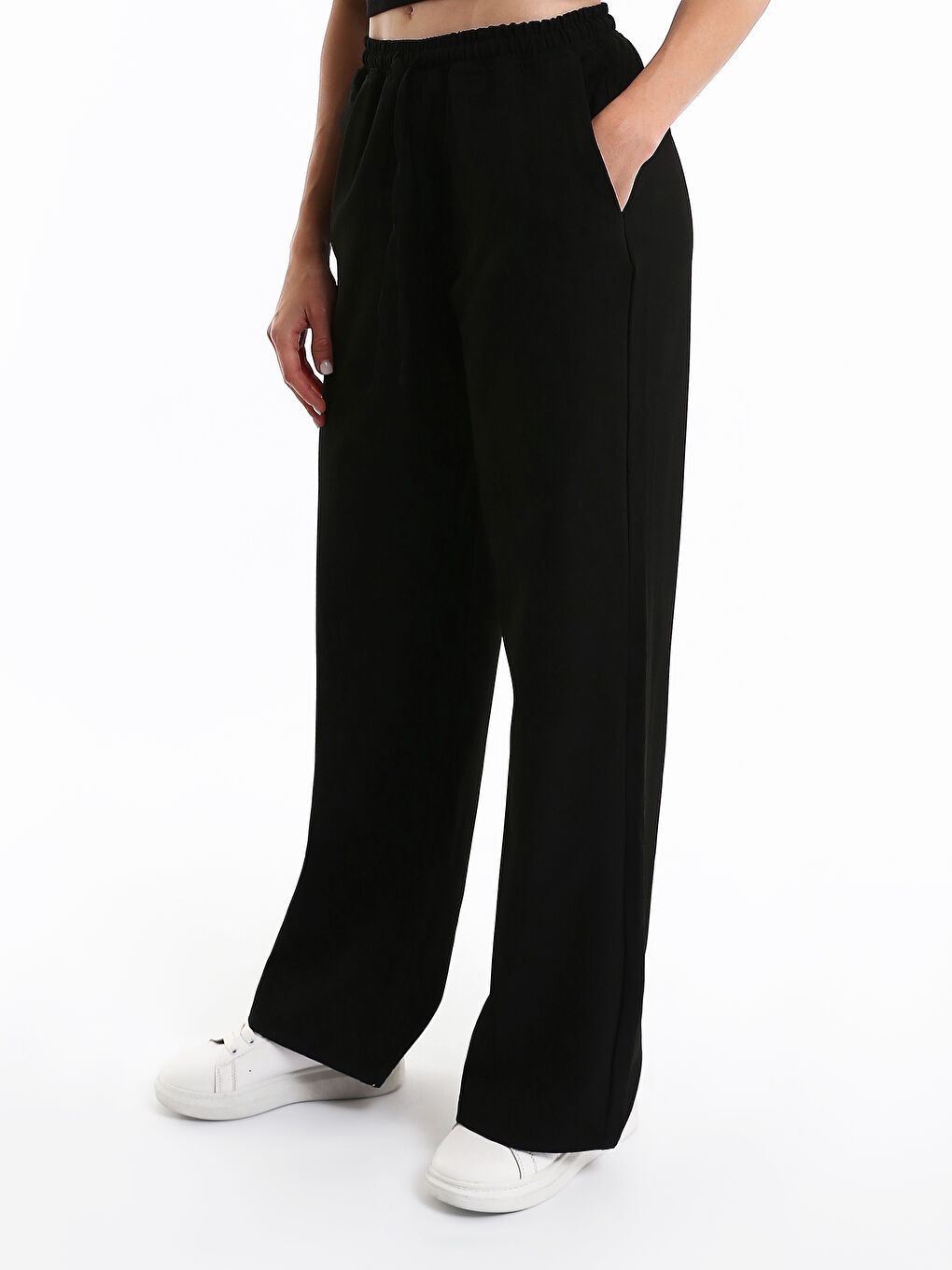 Pantalon à Taille Élastiquée à Jambe Large pour Femmes-3