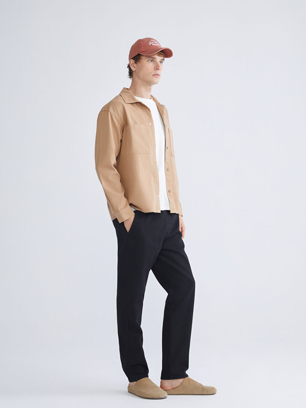 Bej Rahat Kalıp Uzun Kollu Erkek Jean Gömlek-1