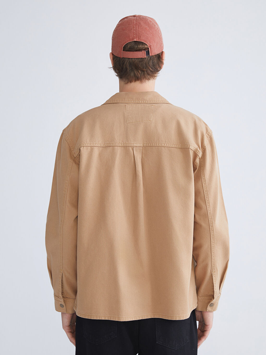 Bej Rahat Kalıp Uzun Kollu Erkek Jean Gömlek-3