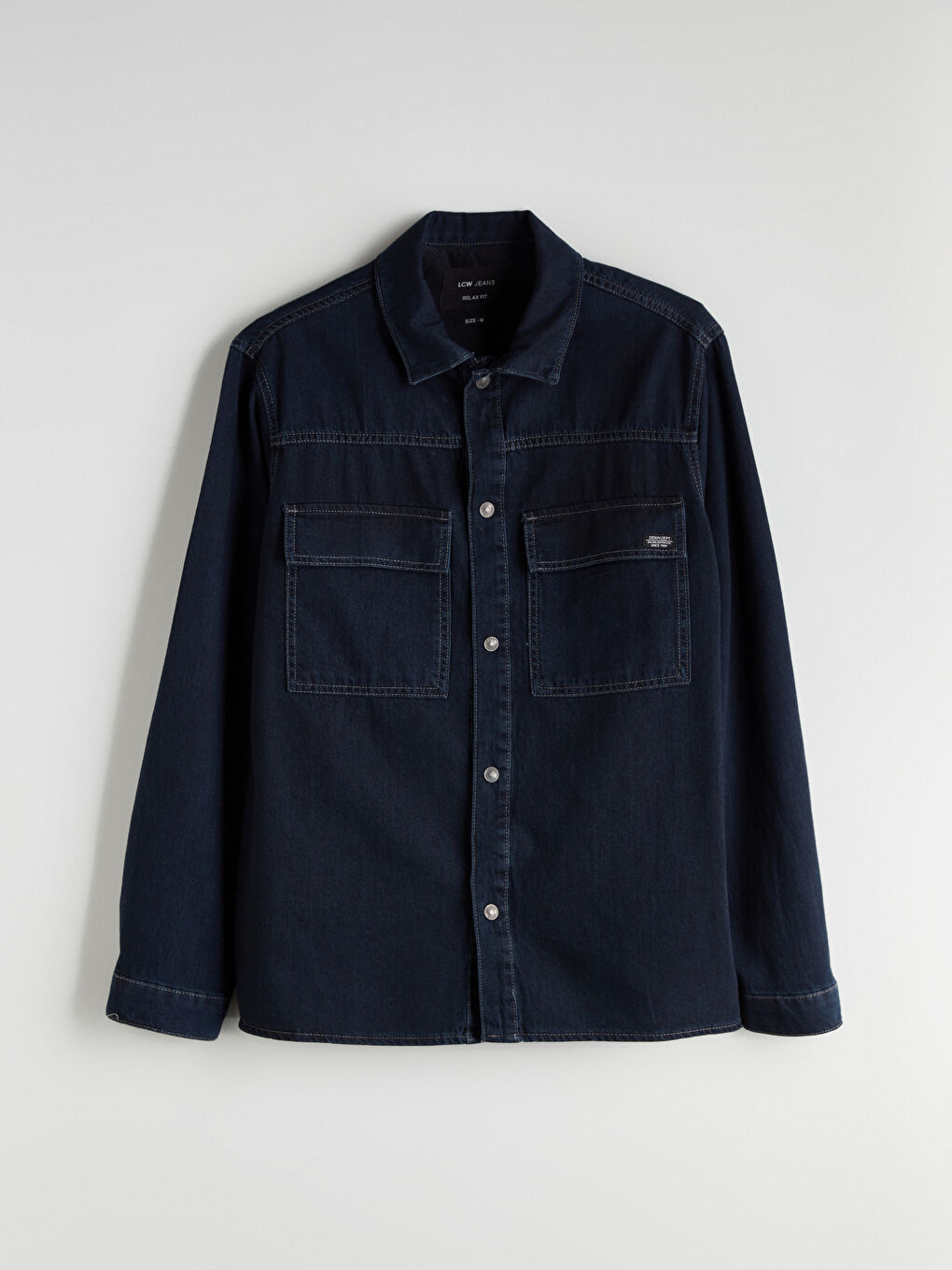 İndigo Rahat Kalıp Uzun Kollu Erkek Jean Gömlek-4