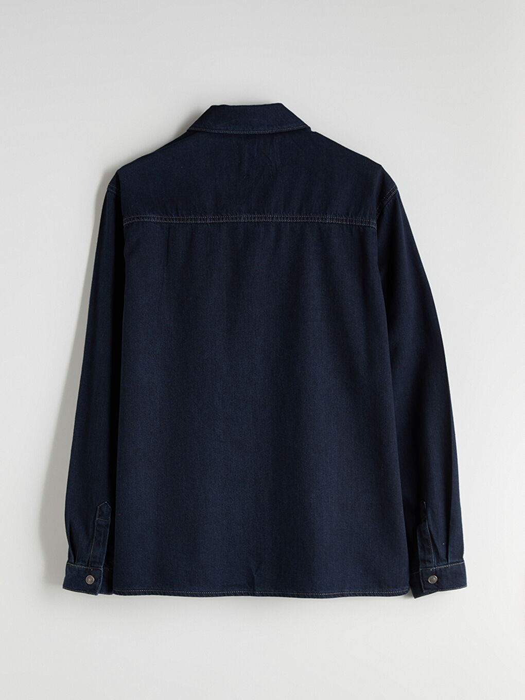 İndigo Rahat Kalıp Uzun Kollu Erkek Jean Gömlek-5