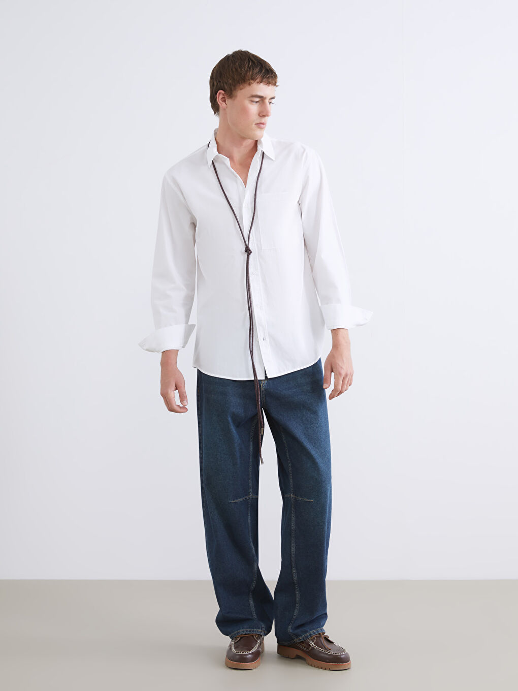 Ерлерге арналған ұзын жеңді поплин жейде-1