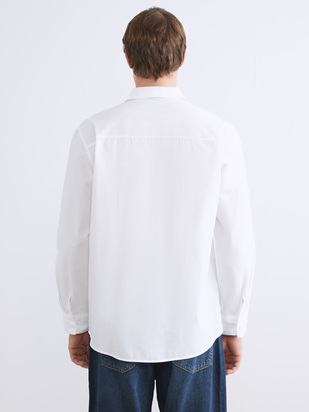 Ерлерге арналған ұзын жеңді поплин жейде-3