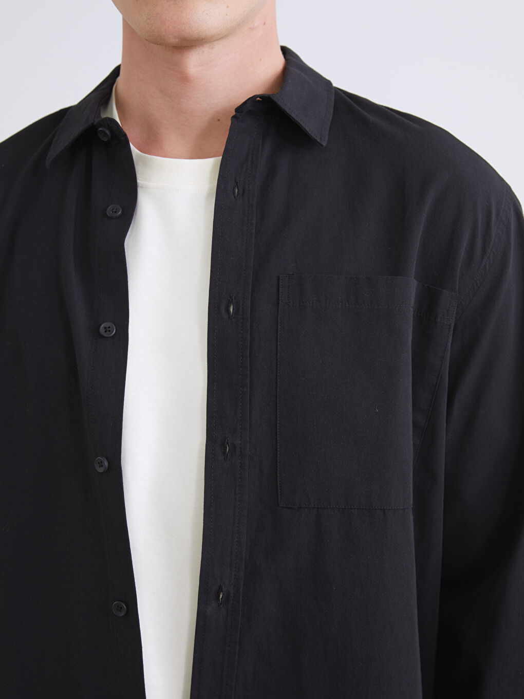 Ерлерге арналған ұзын жеңді поплин жейде-2