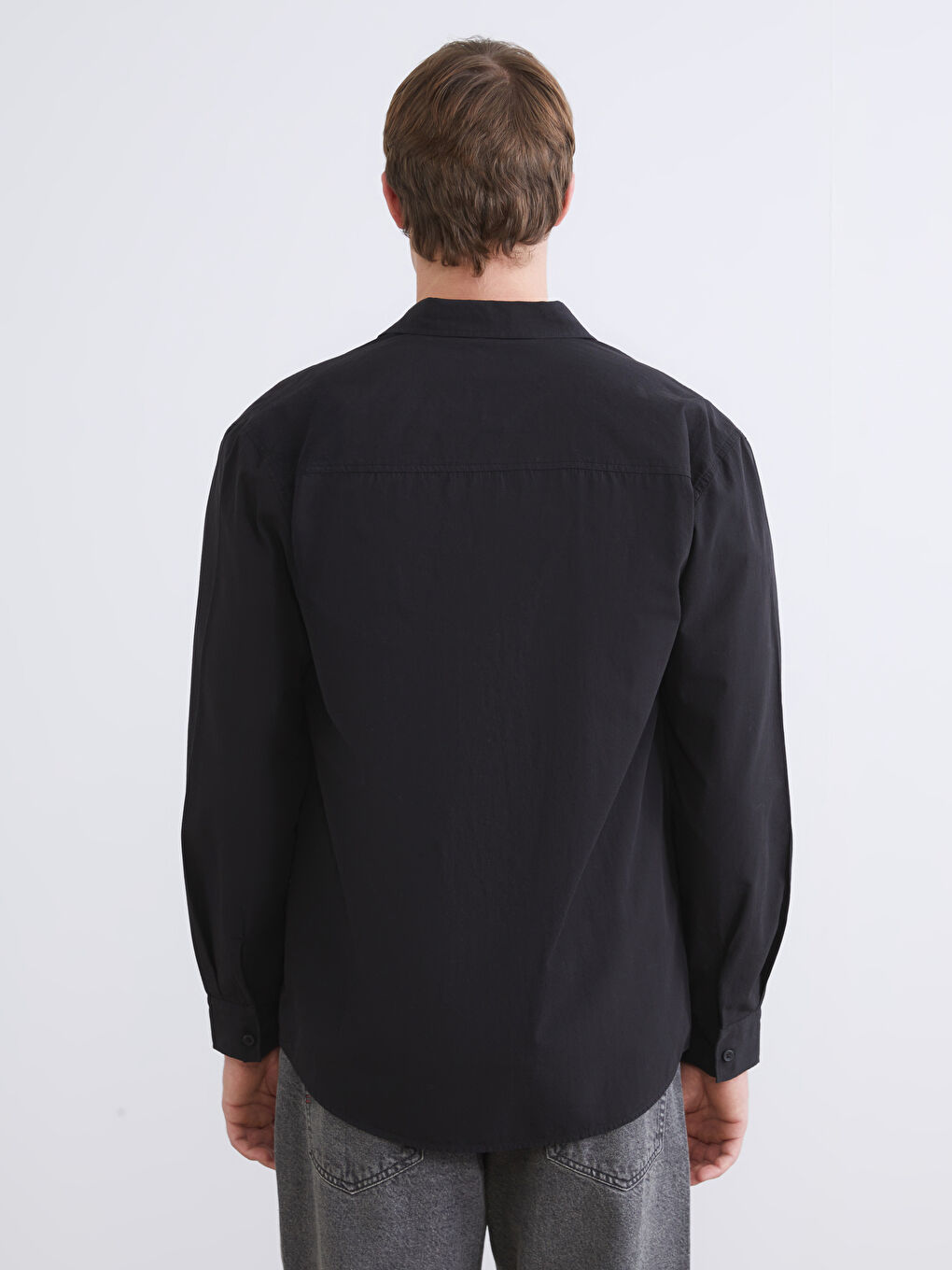 Ерлерге арналған ұзын жеңді поплин жейде-3