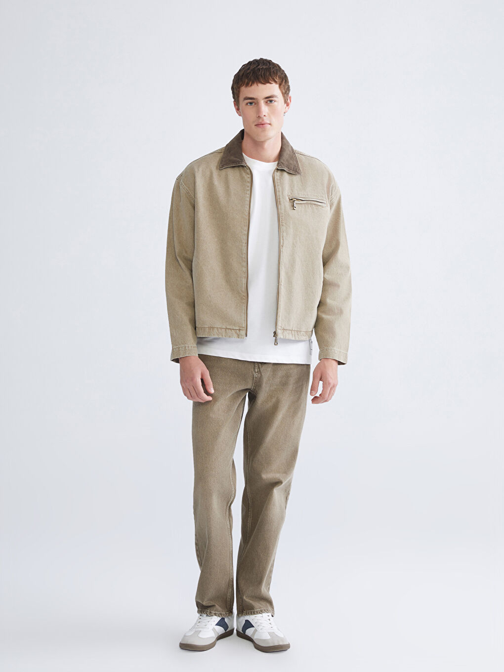 Bej Rahat Kalıp Erkek Jean Ceket-1