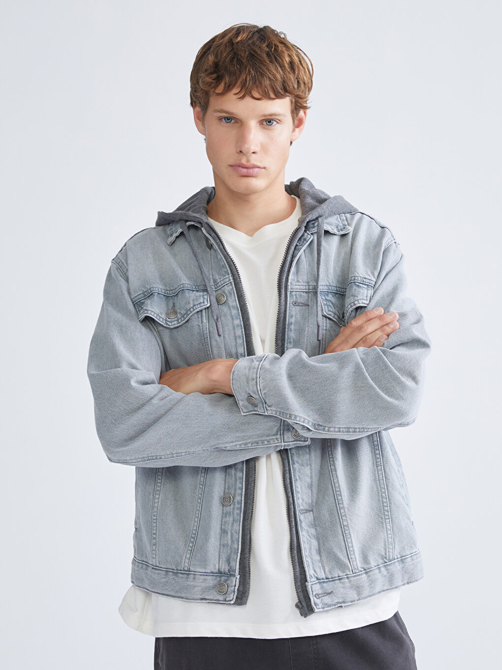 Gri Standart Kalıp Erkek Jean Ceket