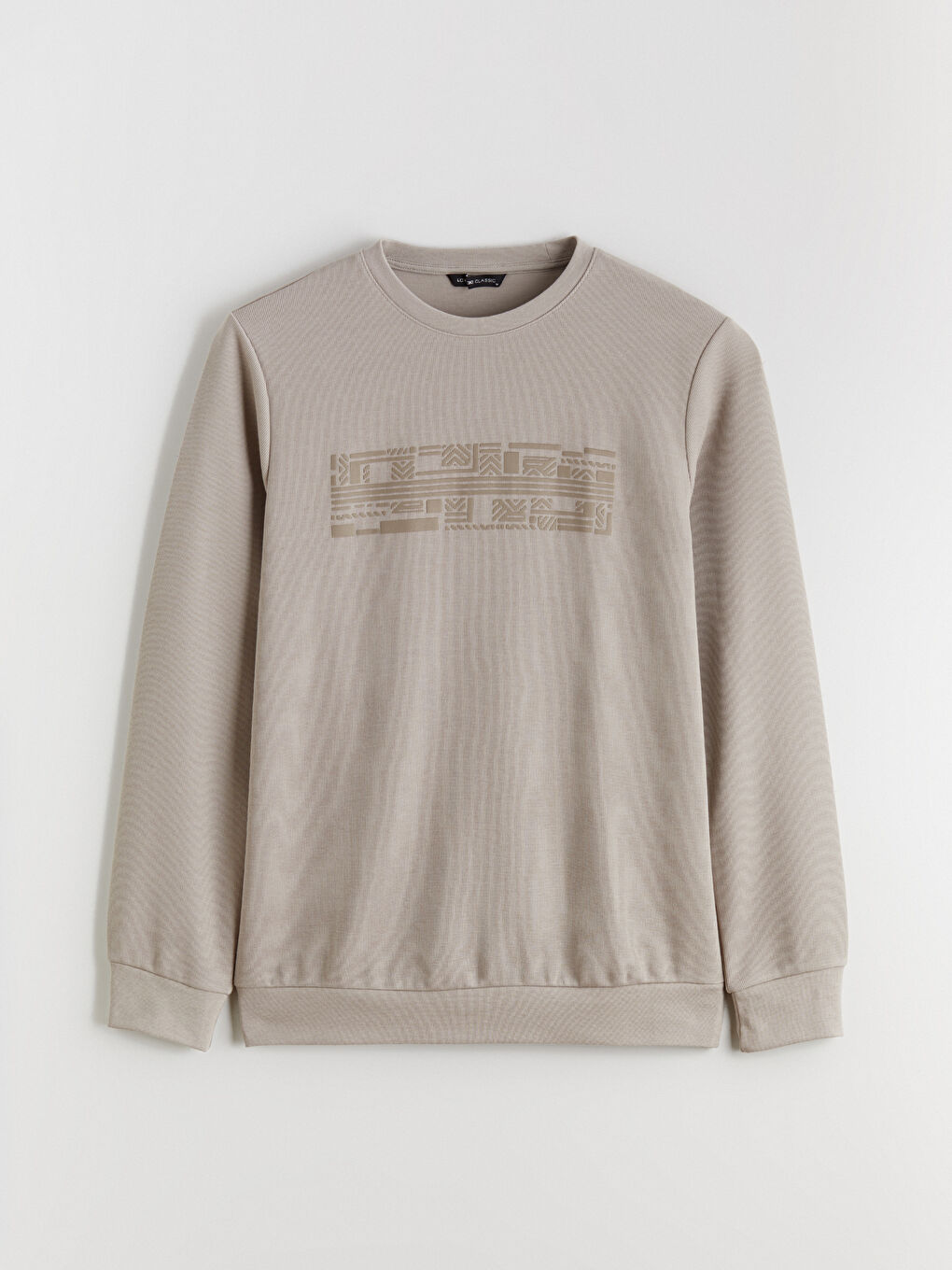 Bej Bisiklet Yaka Baskılı Erkek Sweatshirt-4