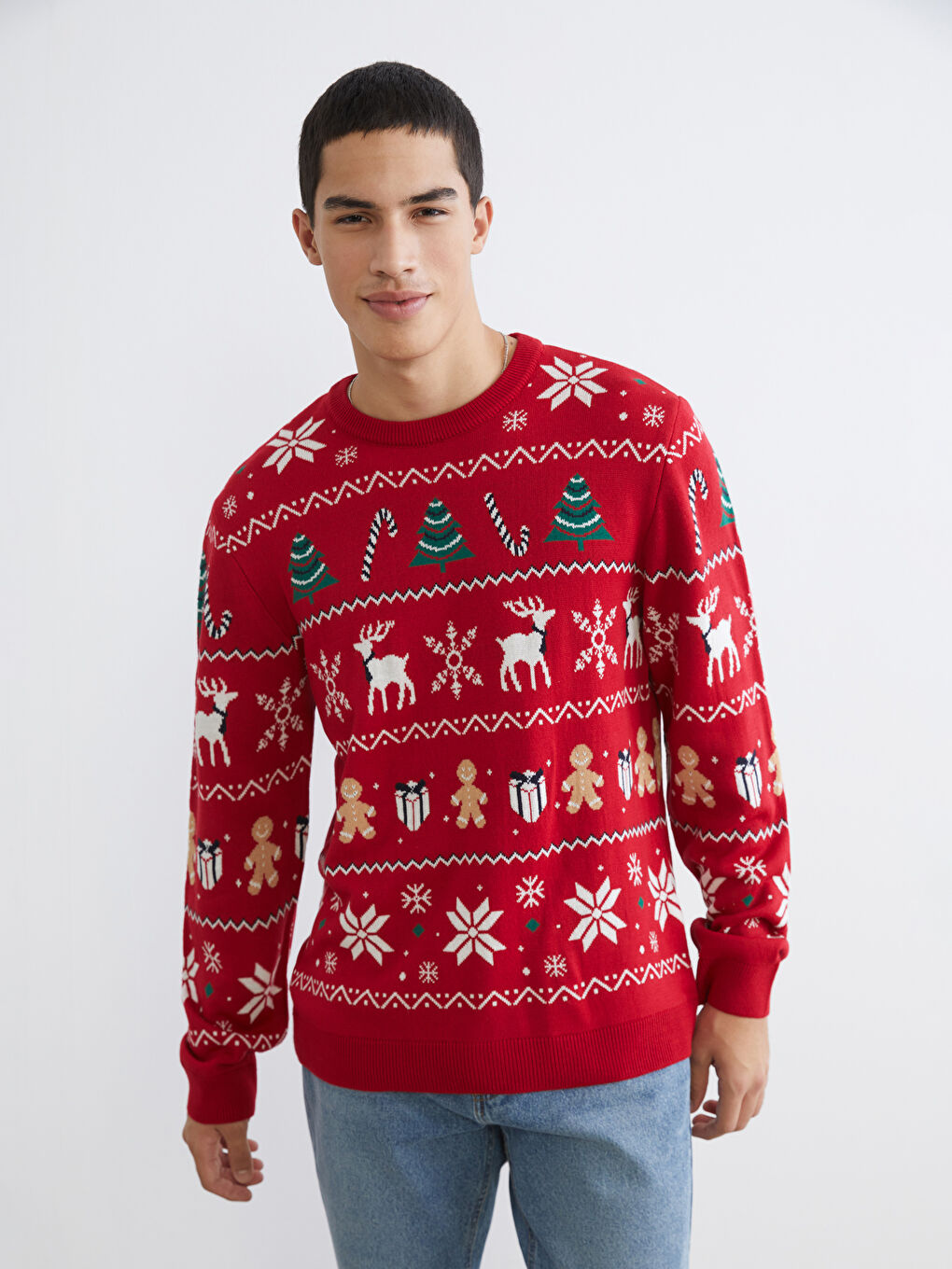 Crew Neck New Year Themed Men's Knit Sweater