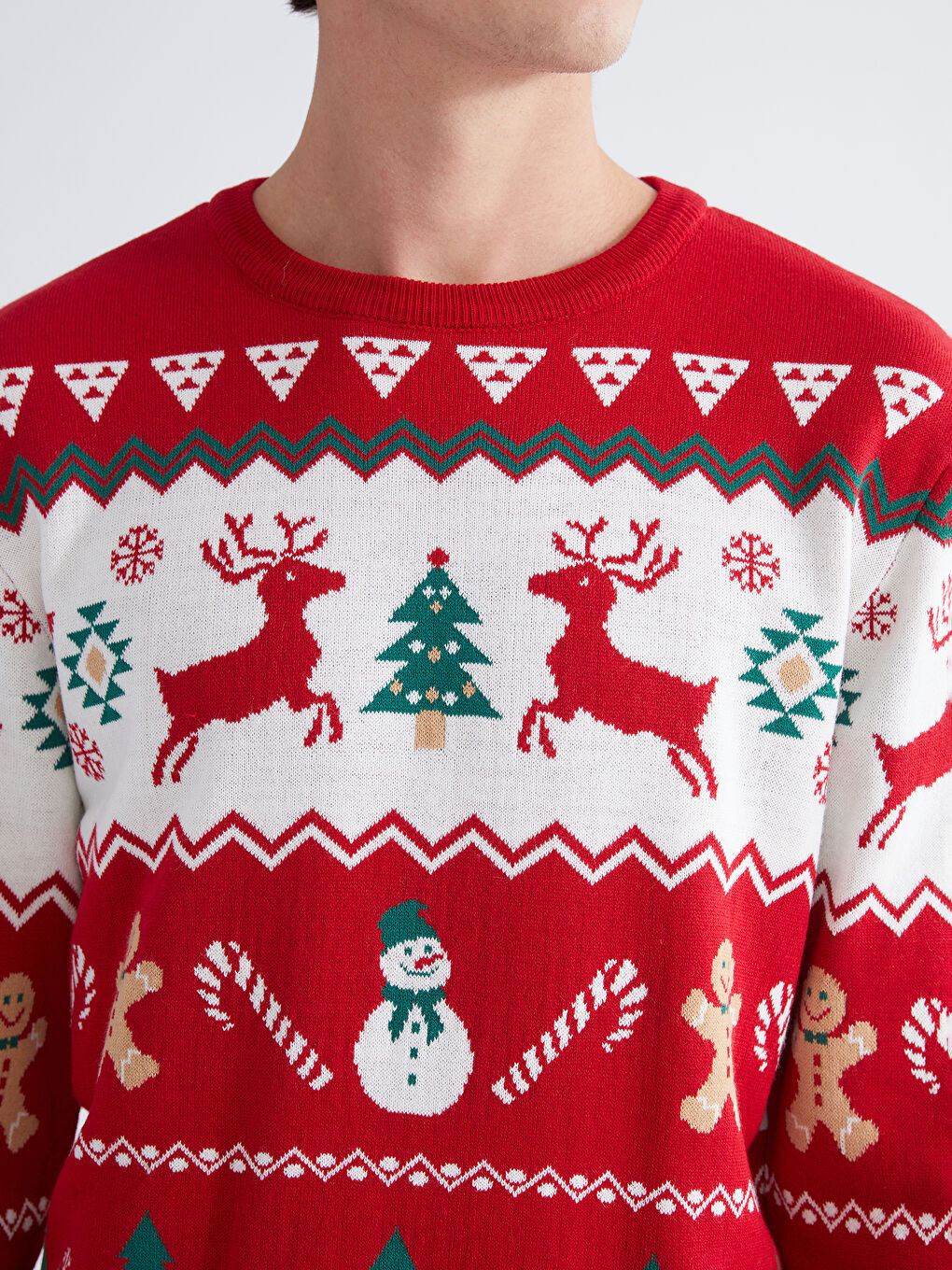 Kırmızı Bisiklet Yaka Yılbaşı Temalı Erkek Triko Kazak-2