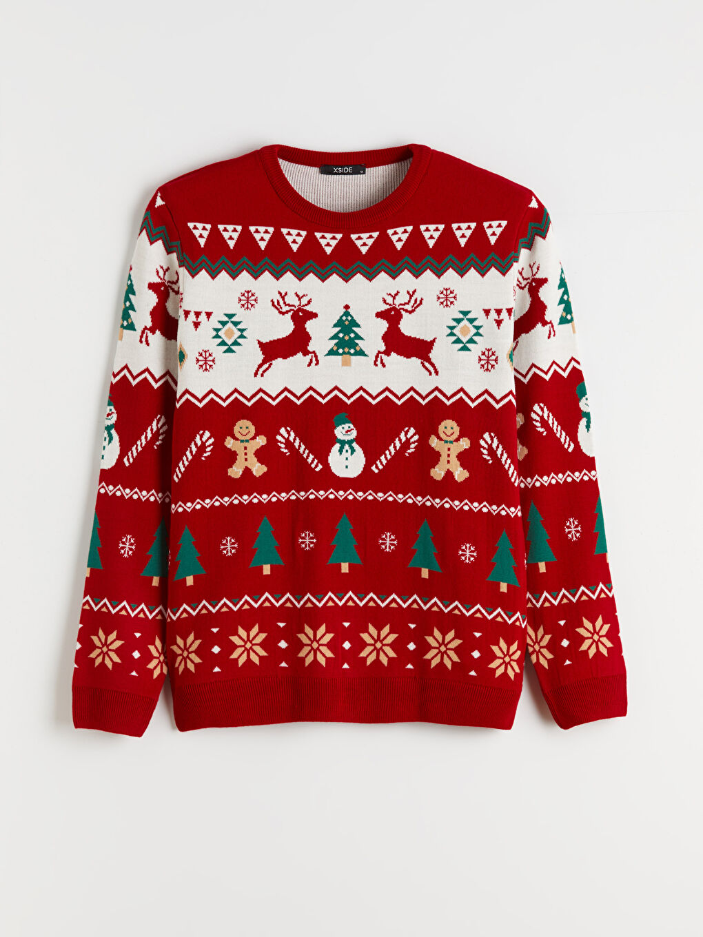 Kırmızı Bisiklet Yaka Yılbaşı Temalı Erkek Triko Kazak-4