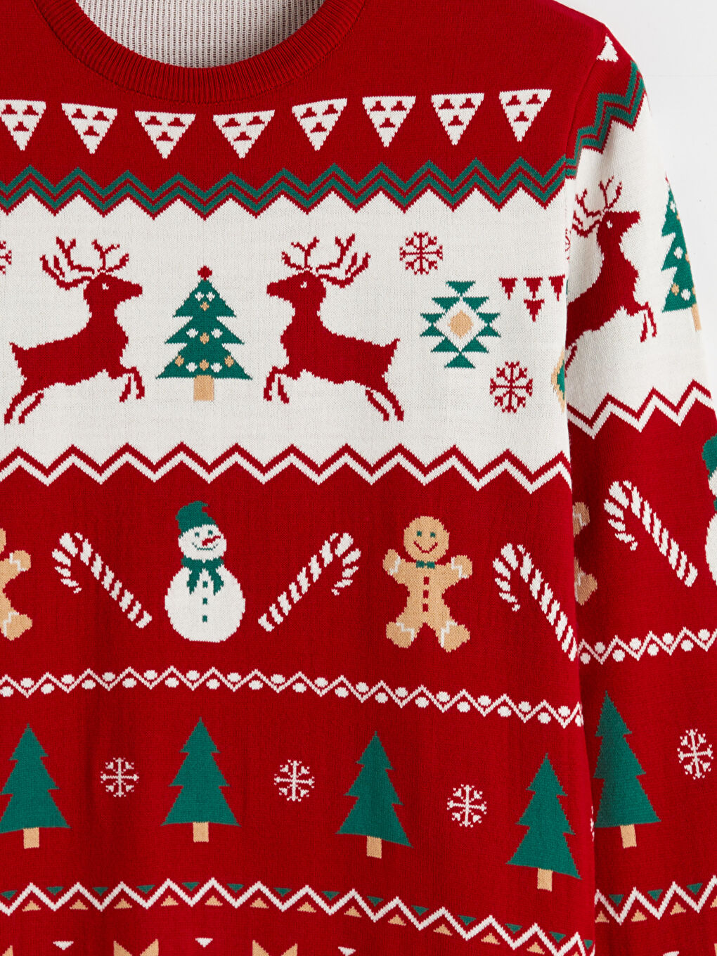 Kırmızı Bisiklet Yaka Yılbaşı Temalı Erkek Triko Kazak-5