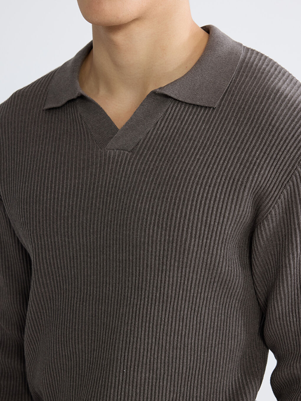 Bej Polo Yaka Erkek Triko Kazak-2