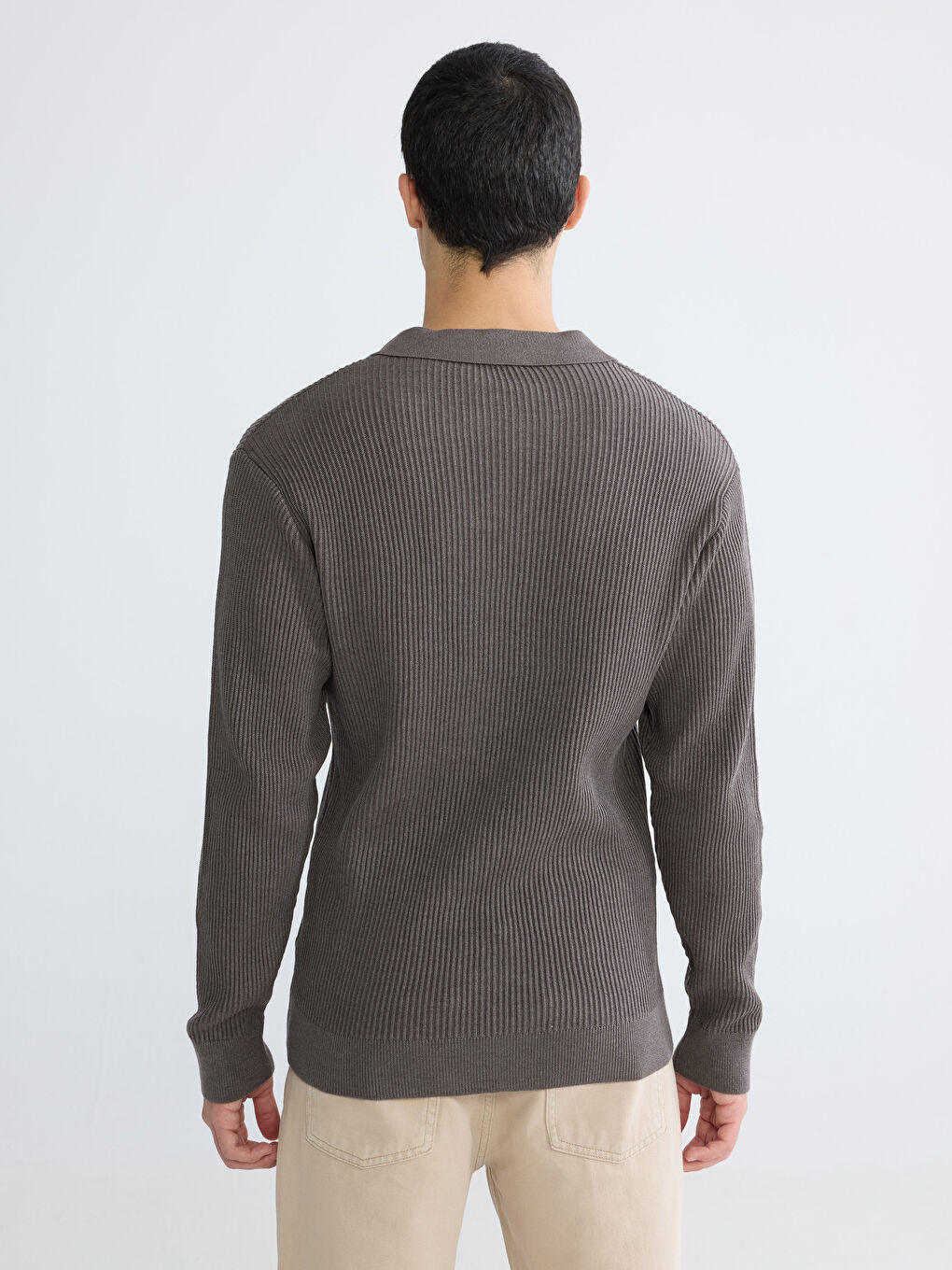 Bej Polo Yaka Erkek Triko Kazak-3