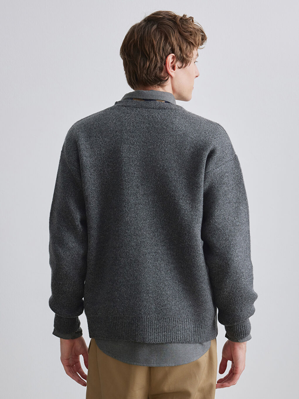 Antrasit V Yaka Erkek Triko Hırka-3