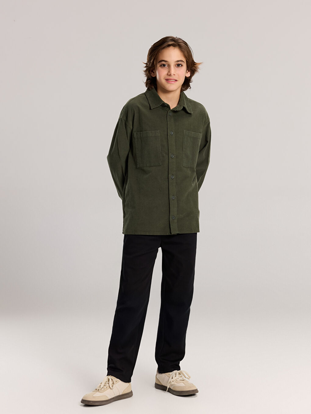 Yeşil Kadife Erkek Çocuk Gömlek-1