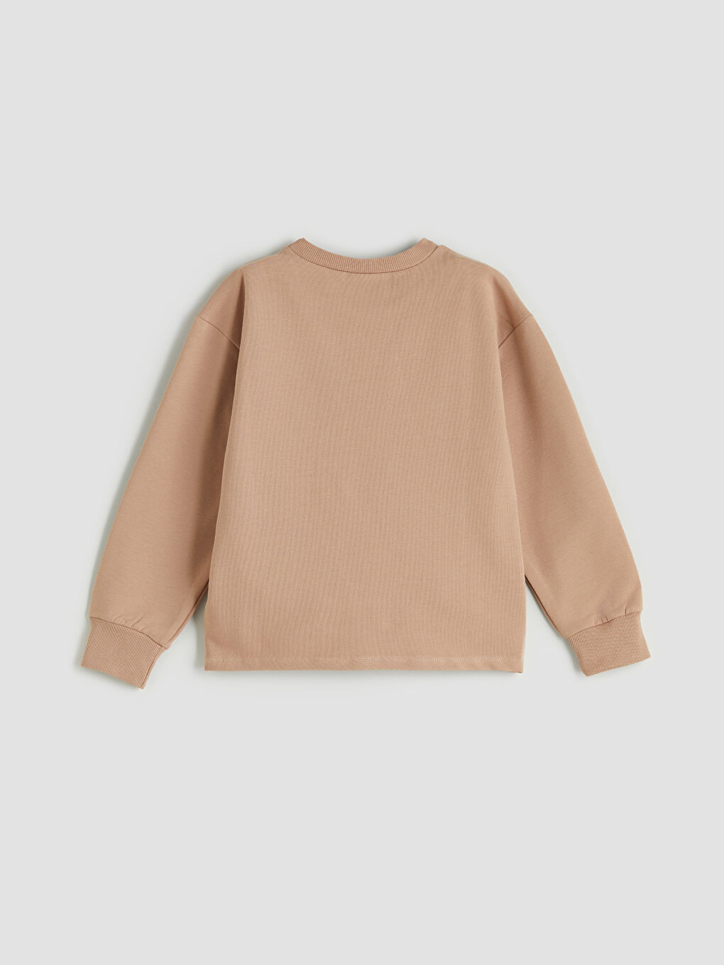 Bej Bisiklet Yaka Basic Uzun Kollu Kız Çocuk Sweatshirt-1