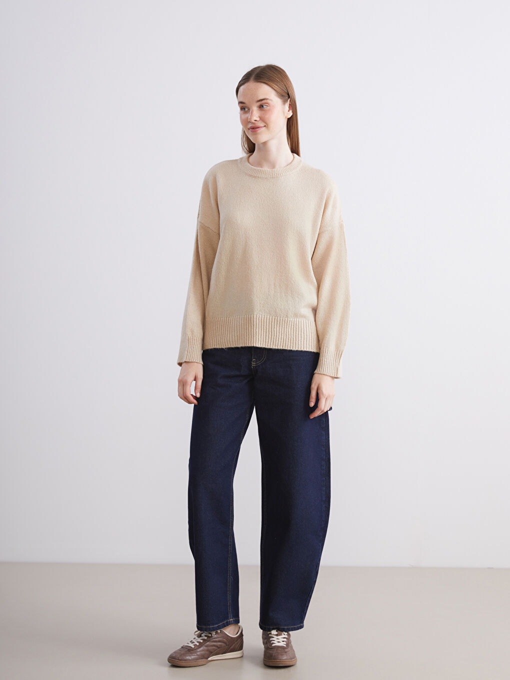 سترة تريكو واسعة بياقة دائرية للسيدات-1