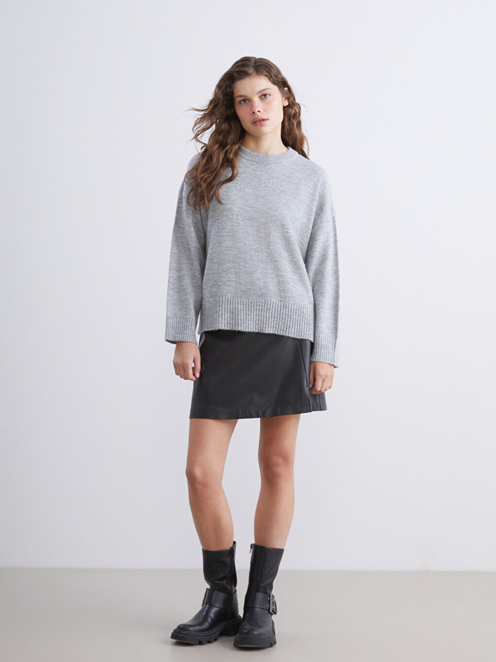 Pull-over en Tricot Oversize pour Femmes à Col Rond-1