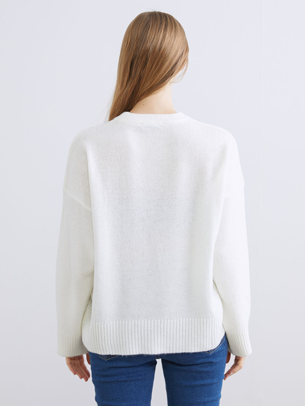 كنزة صوفية تريكو فضفاضة واسعة الحجم بياقة دائرية للنساء-7