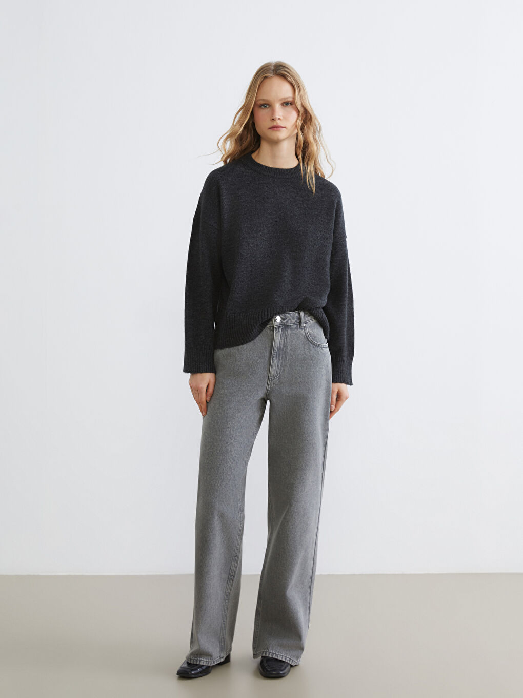 Pull-over en Tricot Oversize pour Femmes à Col Rond-1