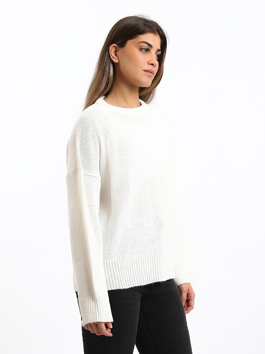 كنزة صوفية تريكو فضفاضة واسعة الحجم بياقة دائرية للنساء-6