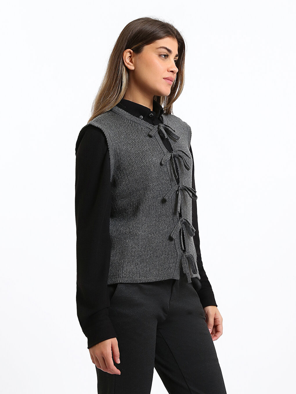 Crew Neck Women's Knitwear Waistcoat-3