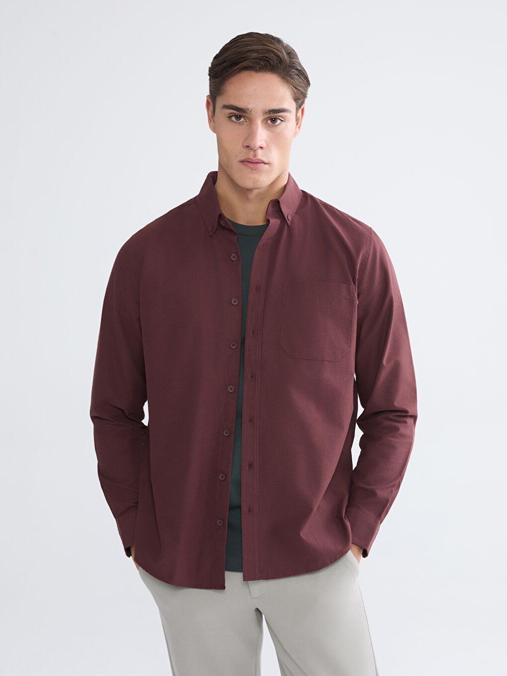 Regular Fit Long Sleeve Dobby Fabric Men's Shirt